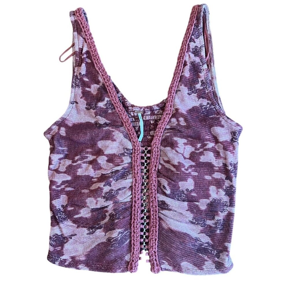 Free People Remie Tank Top Cropped Slim Floral Printed Smocked Boho Large - Picture 9 of 16